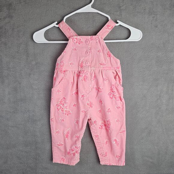 OshKosh B'gosh Other - Vintage Oshkosh Bgosh Pink Corduroy Floral Overalls Size 12 Month